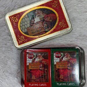 Vintage Coca-Cola Santa 'For Sparkling Holidays' Tin + 2 Decks of Playing Cards